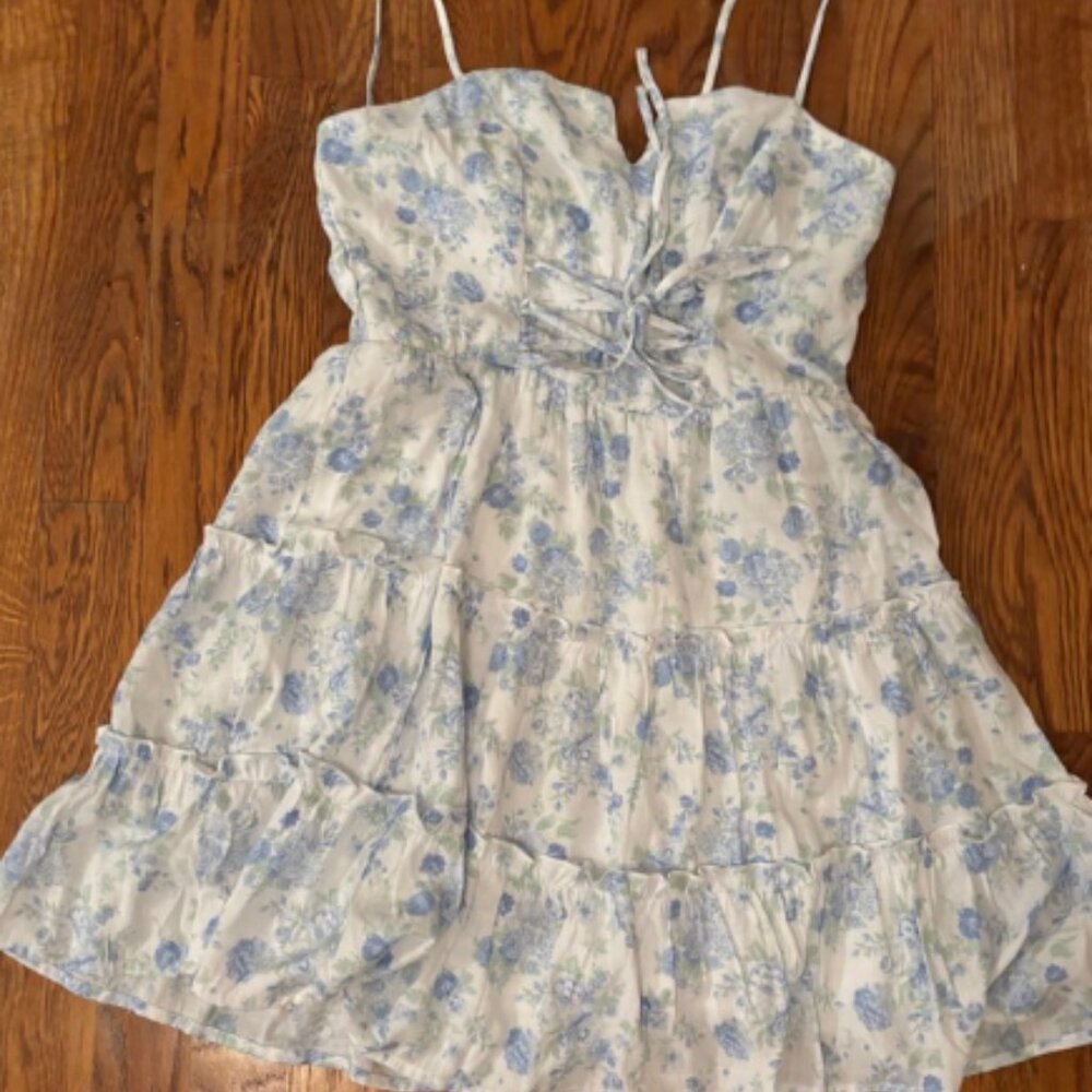 blue and white dress